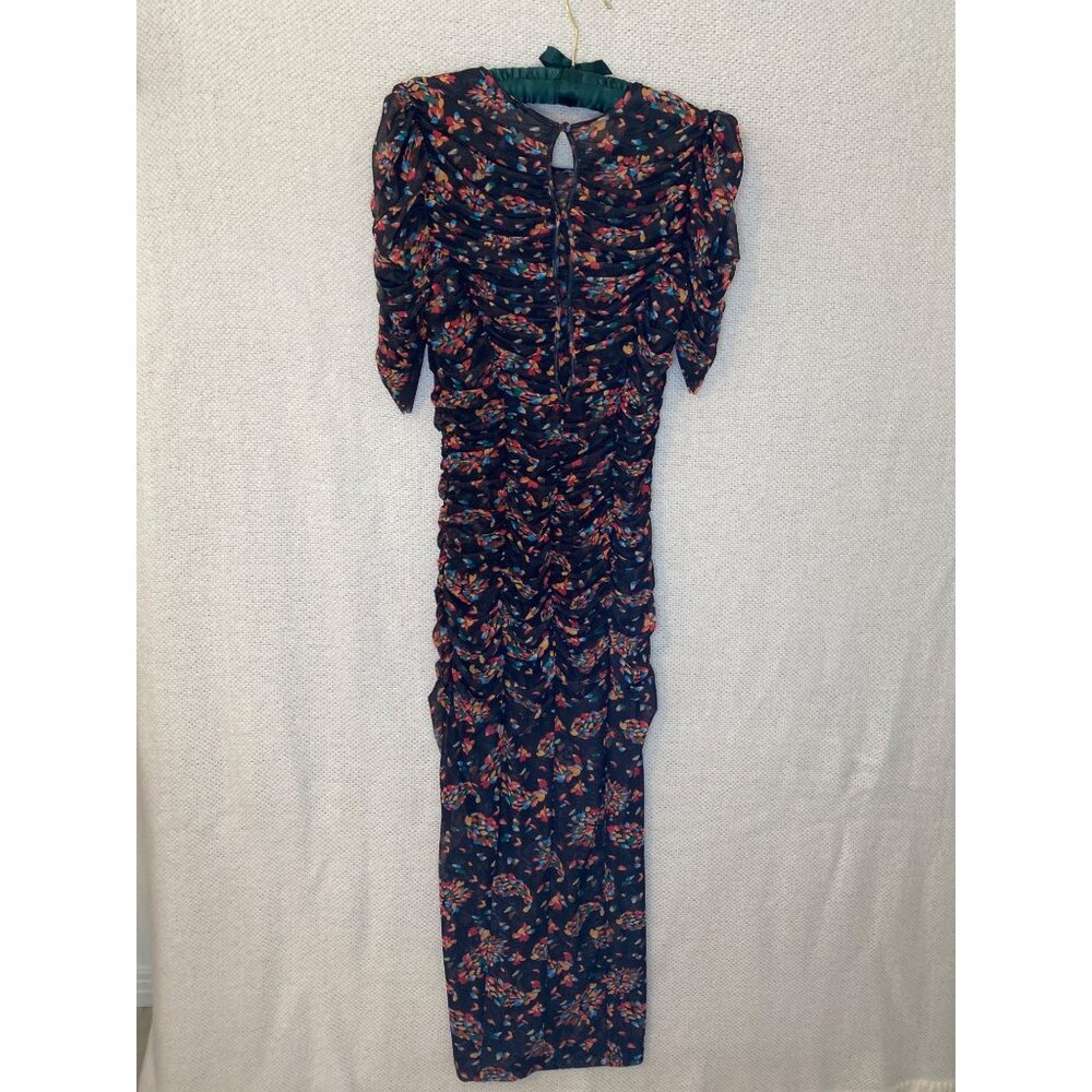 Free People Ruched Mesh Midi Dress Black Floral Slit Small - Picture 2 of 15